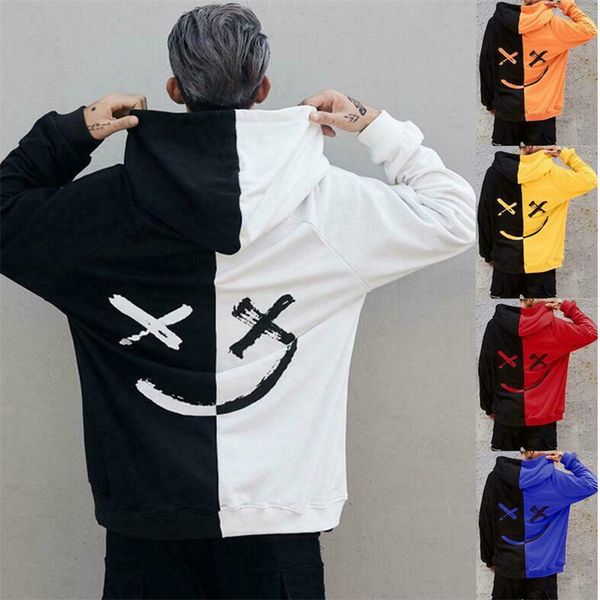 

2019 new 8colors men hoodies sweatshirts smile print headwear hoodie hip hop streetwear clothing coat pullover plus size 3xl, Black