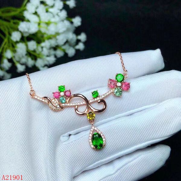

kjjeaxcmy boutique jewels 925 sterling silver inlaid natural gemstone tourmaline lady pendant necklace support detection