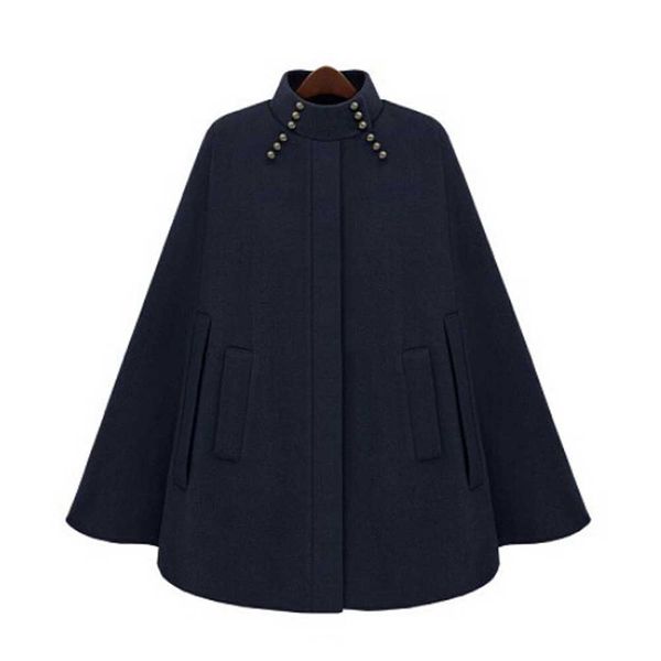 

2019 poncho autumn winter camel navy blue cashmere cape coat women cloak casacos femininos manteau femme vkco1052, Tan;black