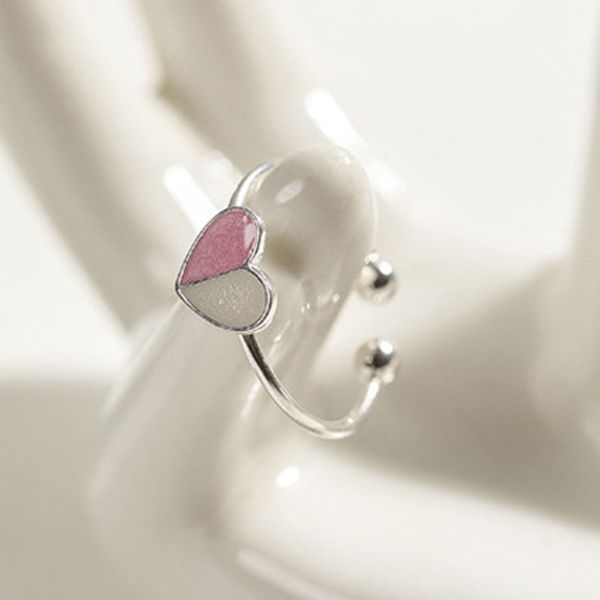 

silver pink heart ring wedding jewelry simple design hearts adjustable rings for women girl gift, Slivery;golden