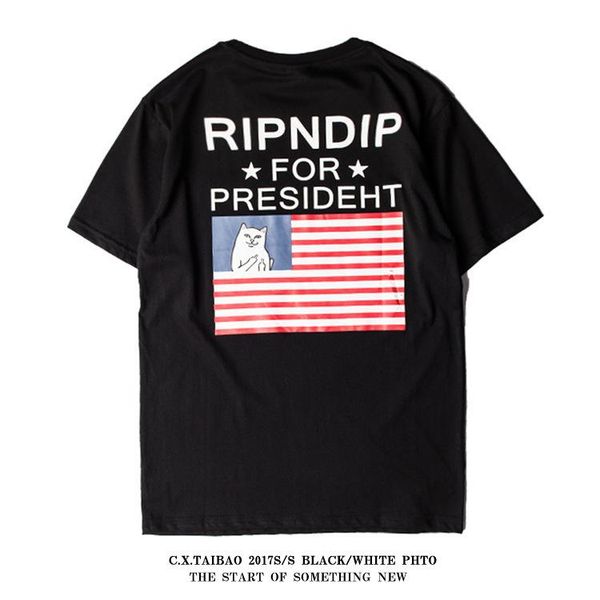 

summer fashion funny cat t shirt ripndip casual streetwear t shirt black gray for men s-2xl, White;black