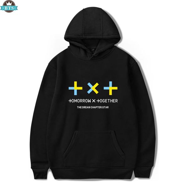 

txt tomorrow x togethe hoodies men/women spring winter fashion kpop casual harajuku hooded sweatshirt sale, Black