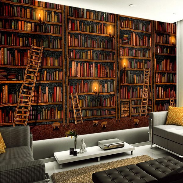 Custom 3d Mural Decorative Painting Wallpaper Bookshelf Bookcase P