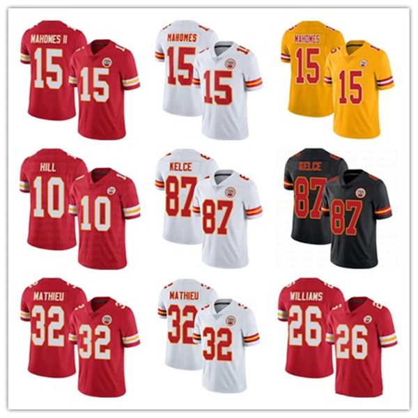 

mens kansas city chief 15 patrick mahomes 87 travis kelce 10 tyreek hill 32 tyrann mathieu 26 damien williams football jerseys, Black;red
