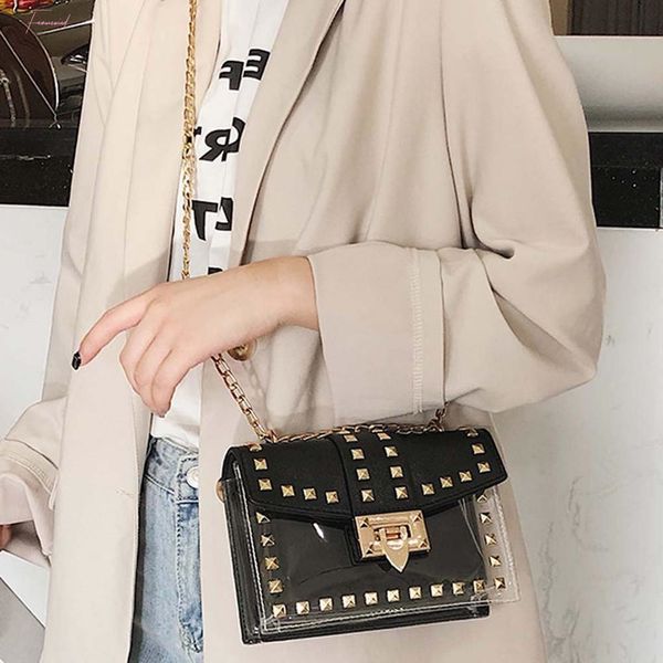 

shoulder bags for women clear pvc jelly rivet diagonal package transparent bag bag casual crossbody bags bolsa feminina