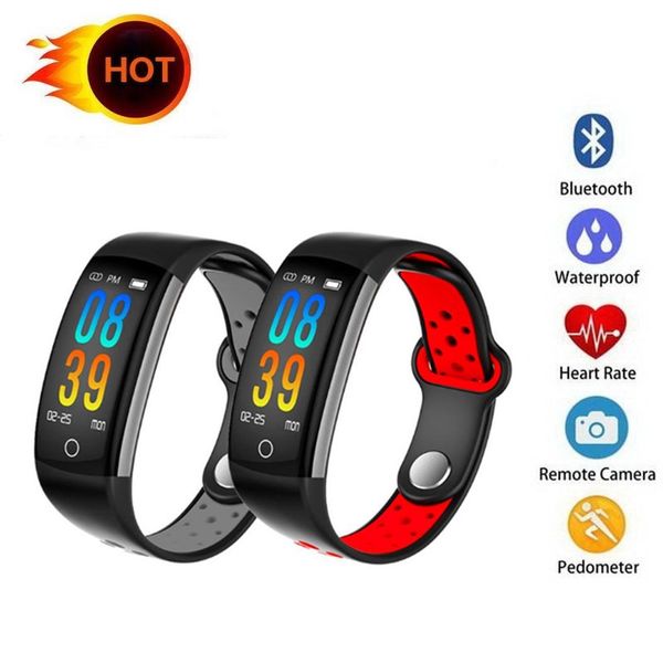 

q6 smart bracelet heart rate blood oxygen monitoring fitness wristband message call reminder ip68 waterproof remote camera