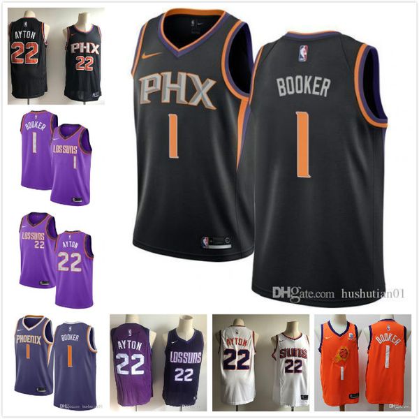 

mens womens youth phoenix suns nba devin 1 booker deandre 22 ayton white black purple basketball jerseys