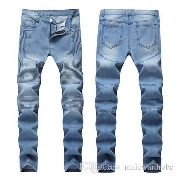 

новый модный дизайнер мужские джинсы узкие брюки повседневные джинсы мужчины проблемные рваные тонкие джинсовые хип-хоп брюки, Blue