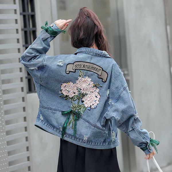 

2019 spring and autumn korean chic woman denim jacket embroidery denim jacket for woman clothes chaqueta mujer 66769 yy127, Black;brown