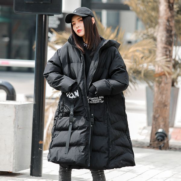 

women winter thick warm oversize loose black hooded long cotton padded jacket coat female streetwear overcoat outerwear parkas