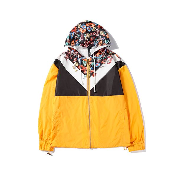 

2020 mens womens jackets fashion floral hooded jackets for men women casual zipper patchwork windbreaker b104533v, Black;brown