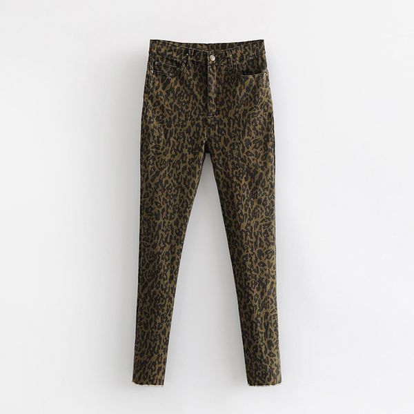 

2018 autumn female leopard print casual jeans slim jeans, Blue