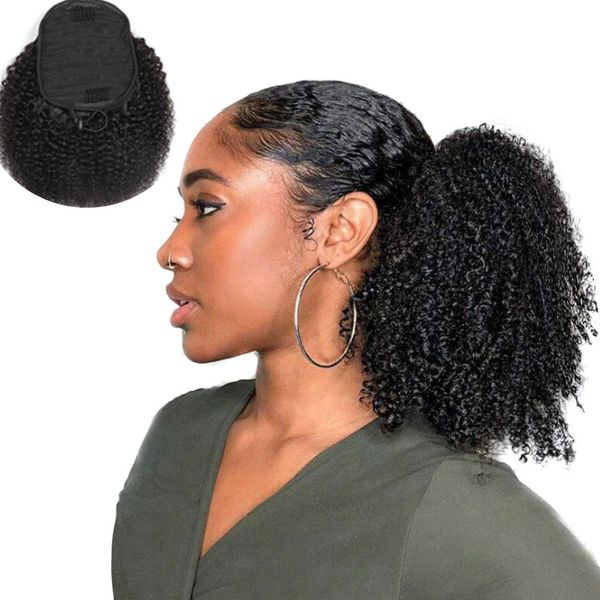 Rabos de cavalo 100% cabelo humano afro kinky encaracolado brasileiro peruano malaio indiano 100g por conjunto macio kinky clip-in cabelos 3o5c