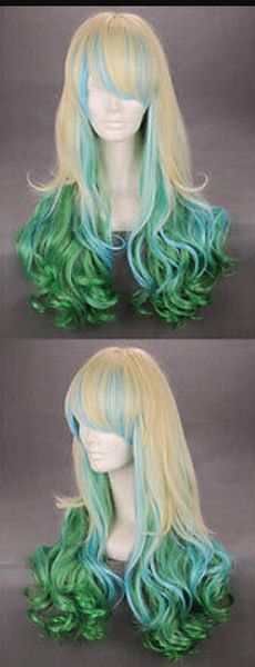 

hair wig 60cm long golden green cosplay wigs, Black;brown