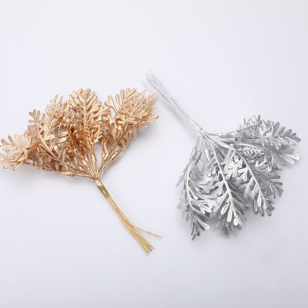 

10pcs gold silver artificial plants pine cone leaf christmas decoration accessories diy handmade gift box home party decoration
