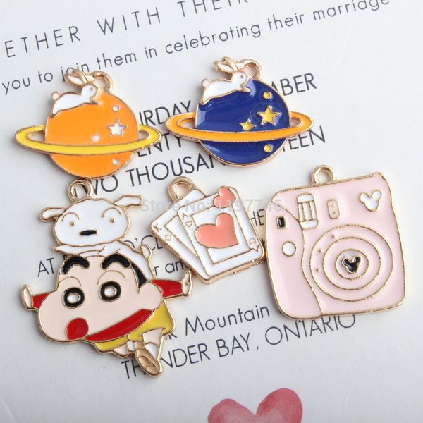 

shinchan plant camera heart poker pendants enamel metal charm accessories for diy necklace earring jewelry making findings 10pcs, Bronze;silver