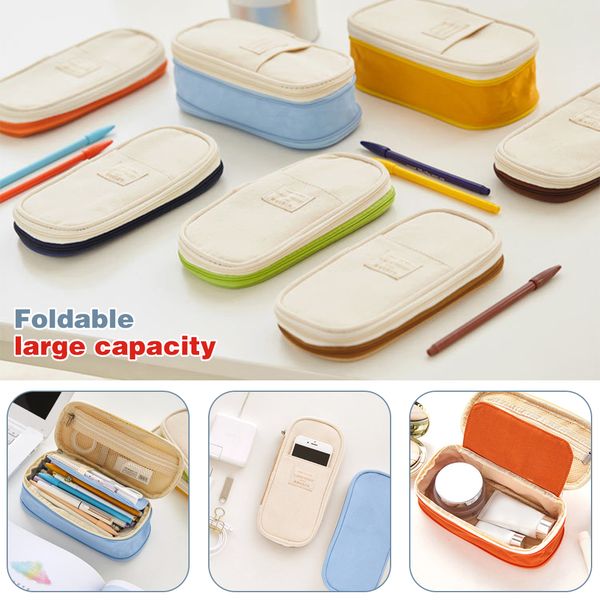 

1 шт пенал холст складной стрейч двойной слой большой емкости пенал милый пенал дети школа канцелярские принадлежности