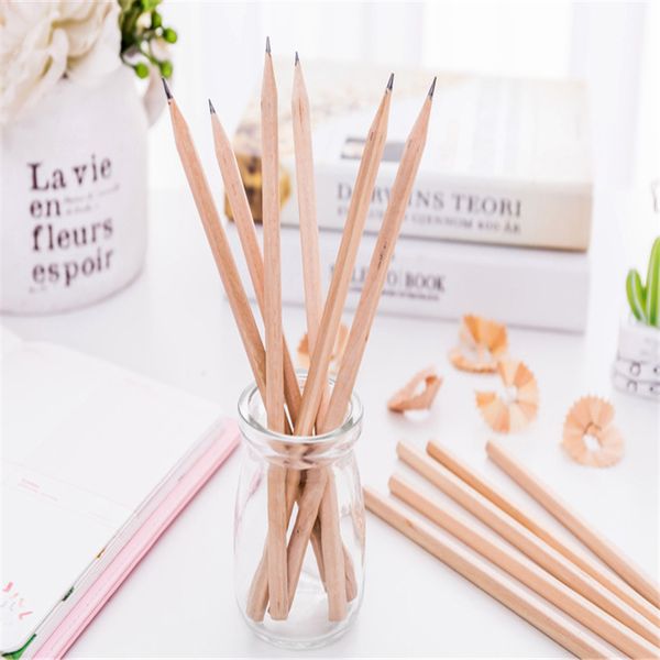 

100pcs/lot circular round triangle hexagon natural wood pencil hb blank pencils non-toxic pencil school office black