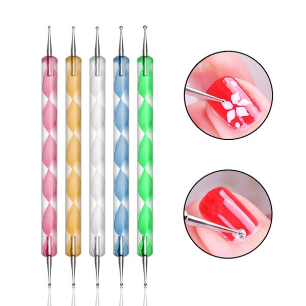 

5pcs/lot uv gel painting nail art dotting pen acrylic handle rhinestone crystal 2 way brush salon decoration manicure tools kit, Silver