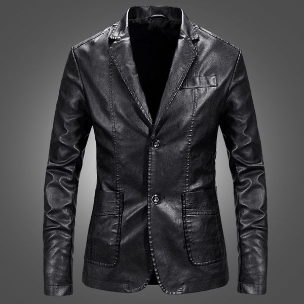 

men's leather suit warm washed leather jacket youth chaqueta de cuero para hombre men clothes 2018, Black