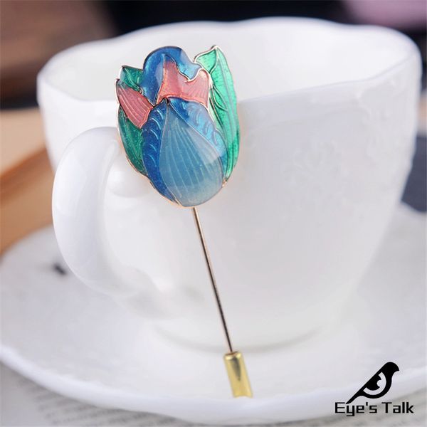 

enamel painting pins for women blue vintage elegant brooch for women fashion jewelry accessories copper gold enamel pins, Gray