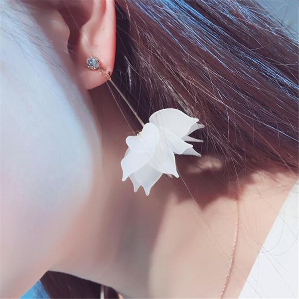 

2019 new fashion ol temperament crystal brincos dangling metal rod long statement lotus petal drop earrings for wome jewelry, Silver