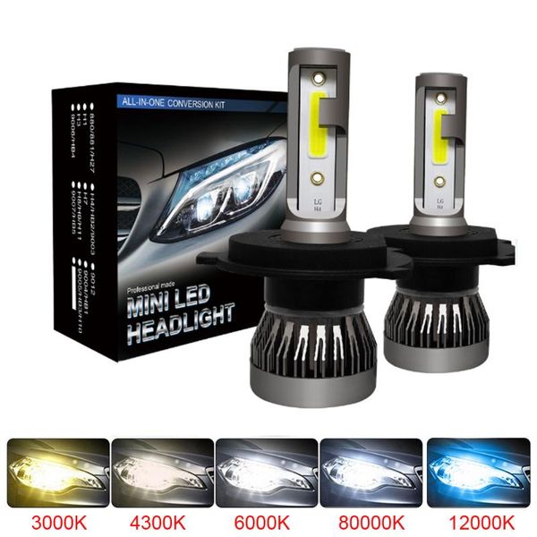 

muxall 2pcs led 12000lm/pair mini car headlight bulbs h1 h7 h8 h9 h11 headlamps kit 9005 hb3 9006 hb4 auto lamps 4300k 8000k