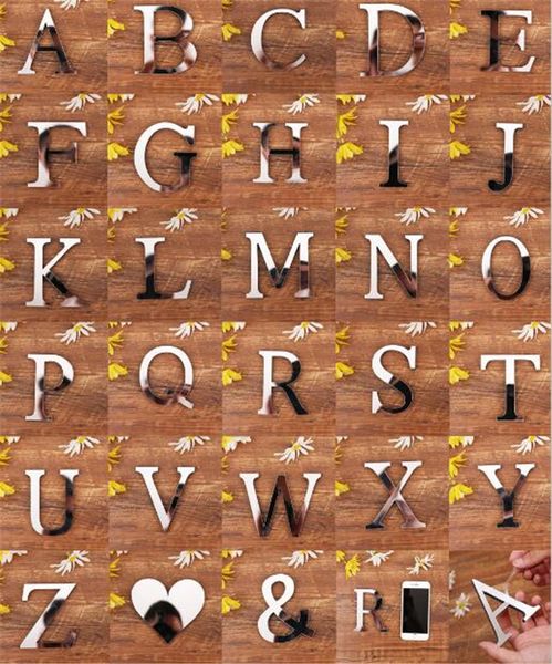 

28 английские буквы любовь сердце акриловые зеркальная поверхность стикер стены 3d серебряный алфавит плакат спальня фестиваль украшения пар