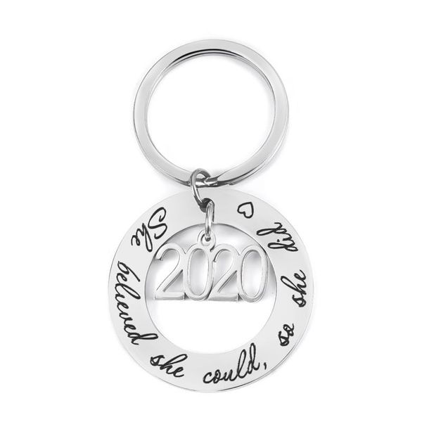 

2020 key ring she believed she could so did stainless steel inspirational pendant keychain gift for men women diy handmade, Silver