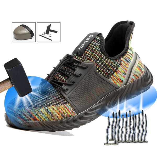 

yadibeiba lightweight breathable sneakers safety shoes man work shoes with steel toe cap puncture-proof boots dropshipping, Black
