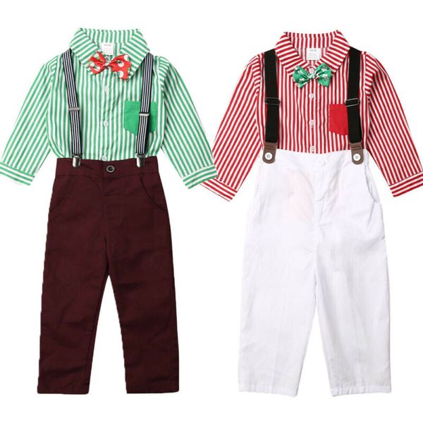 

1-4t toddler baby boy christmas party suit suspender bow tie pants babies xmas costume outfit, White