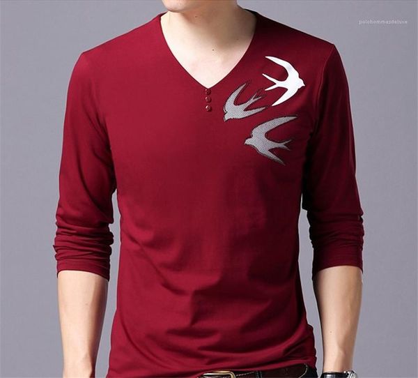 

slim mens dasigner casual tshirts animal print long sleeve pullover v neck tees regular length, White;black