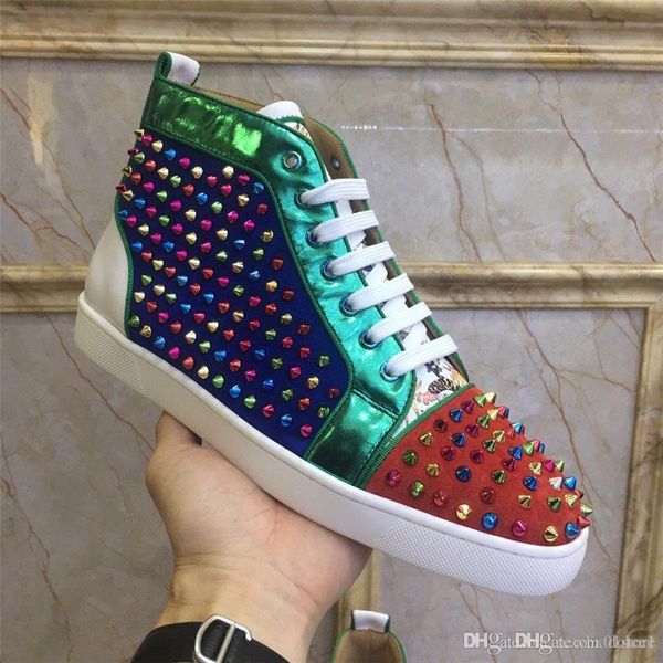 

высокое качество кроссовки шипованные шипы обувь мужские тренеры красные днища мужские плоские туфли партия свадебные туфли на платформе 19, Blue;gray