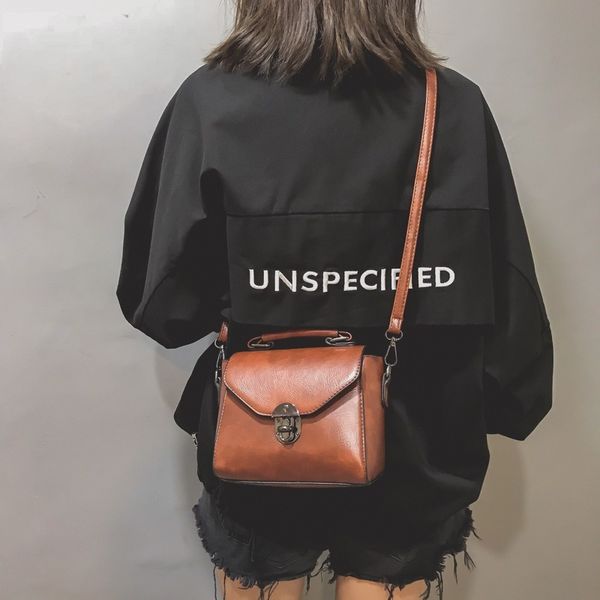 

small bag female 2020 new harajuku wild oil mortise lock hand bag ins ultra-fire korean version of the shoulder
