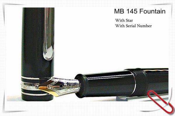 

High Quality AAAAA Unique design MB 145 fountain pen black resin ink converter Middle size 14K nib ink pen