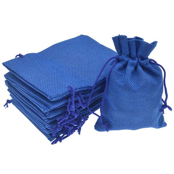 

50pcs drawstring burlap jute sacks jewelry candy pouch christmas wedding party favor gift bags (royal blue 10x14cm