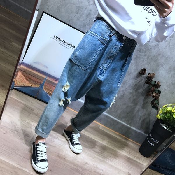 

low drop crotch jeans women baggy boyfriend denim pants hip hop street japanese style harem trousers plus size cowboy joggers, Blue