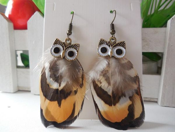 

women's feather earring cute cute owl bird design light weight boho dangle earrings for girls valentine's day mother's day gi, Silver