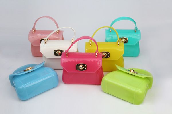 

ins new fashion children girls jelly color handbags rubber leather vintage baby girls mini bags kids princess party bag c5234, Black