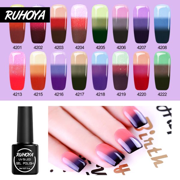 

ruhoya hybrid gel varnish color changing thermal uv gel lacquer soak off uv led chameleon temperature color change nail polish, Red;pink