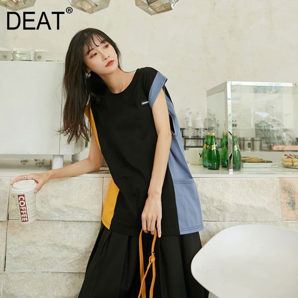 

deat] women spliced hit color pocket loose fit vest new round collar sleeveless fashion tide spring summer 2020 13r359, Black;white