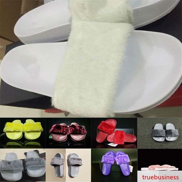 

совершенно новый rihanna fenty leadcat меховые горки-розовый, черный, белый, красный, серый слайд крытый сандалии женские тапочки розничная