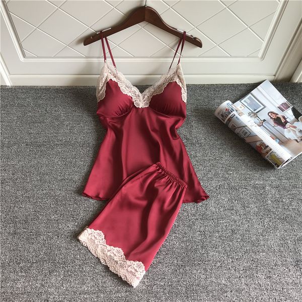 

summer printing spaghetti strap pajamas for women pajamas set v-neck silk satin with pad female pyjamas, Blue;gray