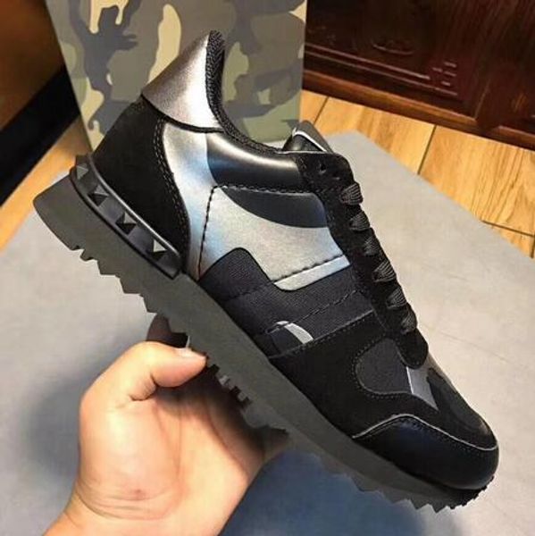 

2019 [с коробкой] мода stud камуфляж кроссовки обувь обувь мужчины, женщины квартиры дизайнерская rockrunner тренеры повседневная обувь откр, Black