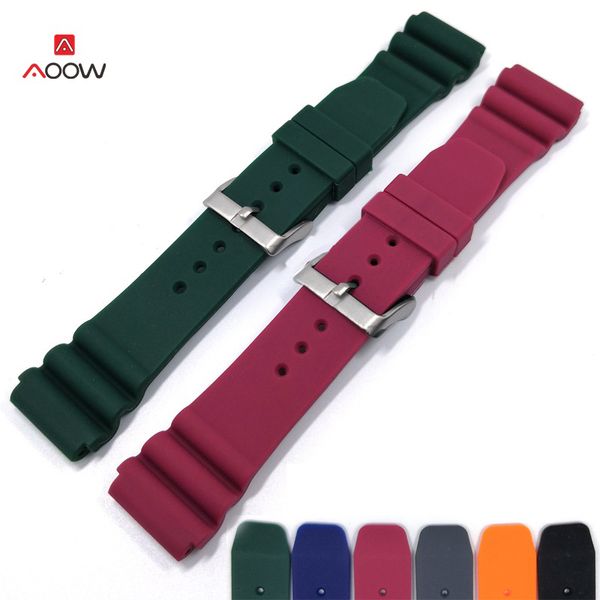 

aoow 22mm diving watchband rubber waterproof women men replacement bracelet band strap wine red black color accessories, Black;brown