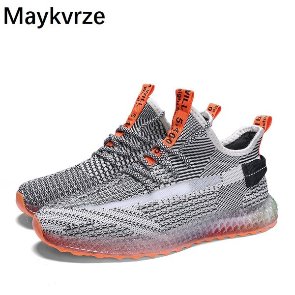 

men's shoes 4d printed flying woven personality color jelly bottom male tide sneakers breathable lace-up man sports casual shoes, Black