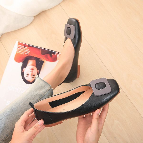 

ladies soft boat shoes square head shallow mouth loafers fashion women flat shoes non-slip oxford bottom ballerinas big size 43, Black