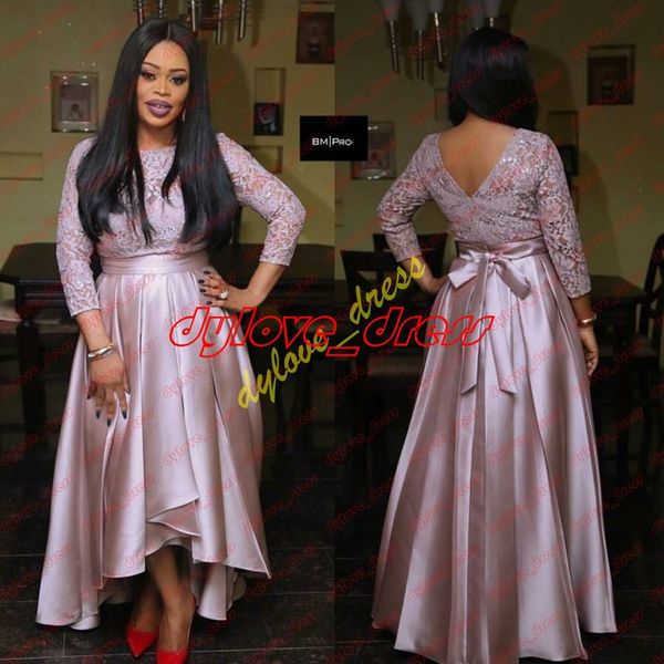 

2019 plus size african black girl long sleeve prom cocktail homecoming dresses high low vestidos de fiesta arabic short evening gowns lace