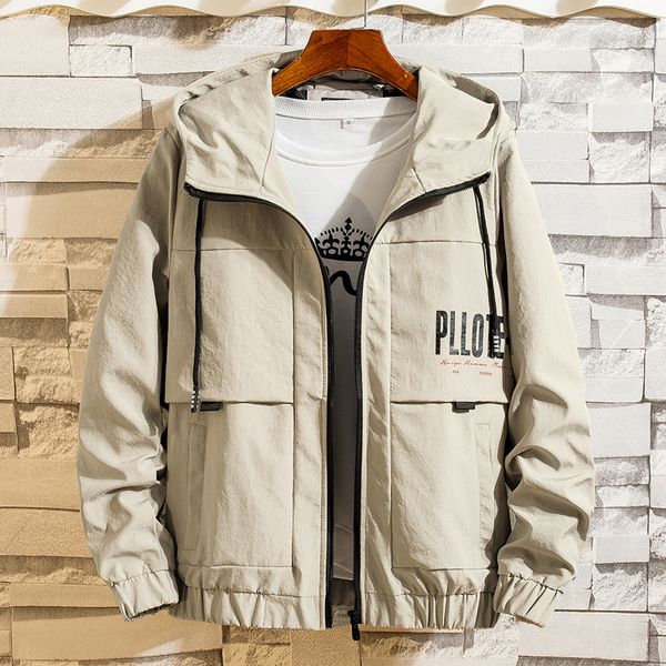 

autumn new tooling jacket men fashion solid color casual hooded jacket man streetwear wild hip hop loose bomber m-3xl, Black;brown