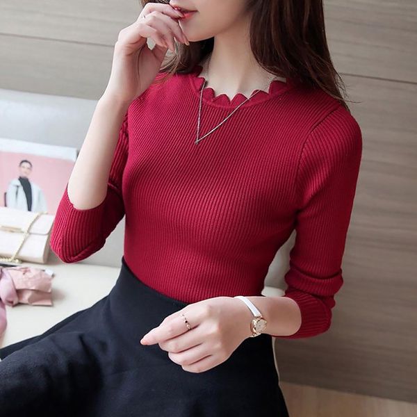

круглой шея длинного рукава перемычка solid color tight slim fit трикотаж осень зима женщина теплый вязаный свитер, White;black